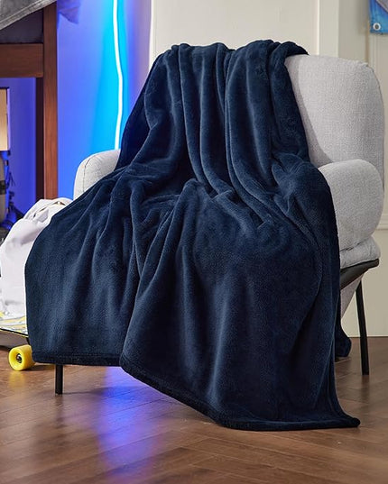 Bedsure GentleSoft Twin XL Fleece Blanket Dorm Bedding - Lightweight Soft Cozy Blankets for Bed, Sofa, Couch, Travel, Camping, Navy, 66"x90"