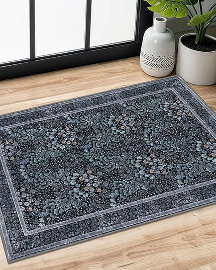 2x3 Washable Rug Soft Area Rug for Entryway, Navy Blue Black Non-Slip Indoor Door Mat Boho Low-Pile Kitchen Rugs, Floor Modern Carpet for Entrance Kitchen Bedside Farmhouse