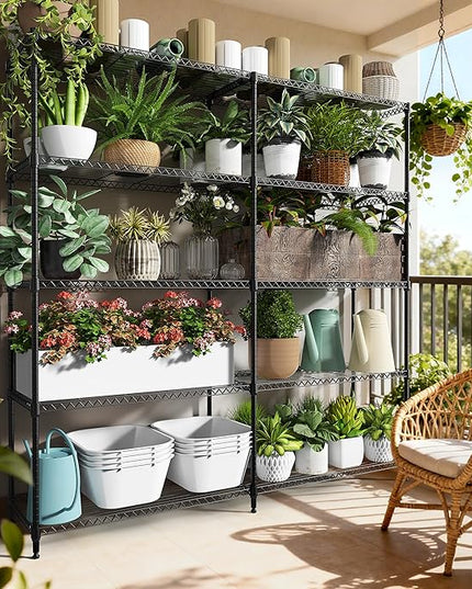 5 Tiers Storage Shelves Load 1500LBS, Metal Shelving Wire Metal Shelving Unit Shelves for Storage Adjustable Garage Shelving for Pantry Kitchen Garage Black 15.8" D x 33.5" W x 70.5" H