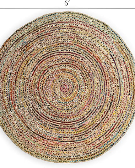 REDEARTH · Jute Cotton Chindi Area Rug - 6' Round Rug, Handwoven, Non-Shedding, Soft & Durable – Multi Tones for Home Décor in Living Room, Dining Room, Bedroom