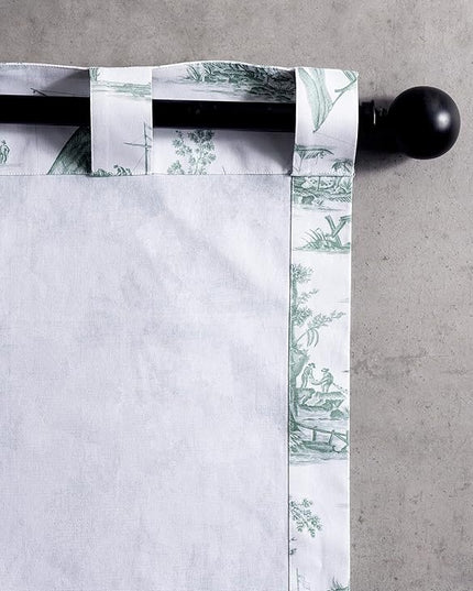 Maison d' Hermine Curtains for Living Room 100% Cotton 108 inch Length One Panel Light Filtering Toile Curtains with Rod and Loop Pockets (Calais Antique Green (White Background), 50" W x 108" L)