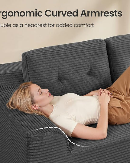 VASAGLE 108.3 Inches Boneless Couch with Chaise, Modular Sectional Sofa, Modern Cloud Couch with Deep Seat, L-Shape Corduroy Sofa for Living Room, Right-Facing Chaise, Bedroom, Slate Gray ULCS182GN01