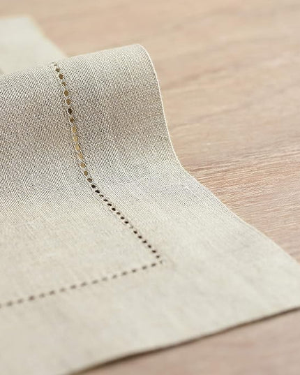 Solino Home Natural Linen Napkins Set of 6-100% Pure Linen Hemstitch Dinner Napkins 20 x 20 Inch for Christmas, Holiday, New Year - Classic Hemstitch