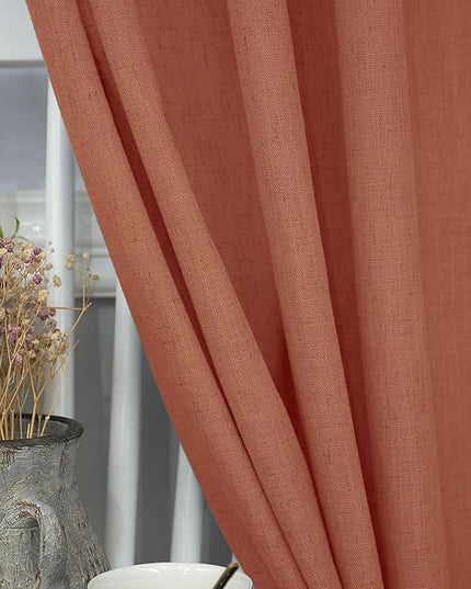 Pitalk Boho Curtains for Bedroom 2 Panels Rust Terracotta Colored Rod Pocket Back Tab Door Curtains Linen Sheer Bohemian Curtain for Living Room Ceiling to Floor Length Extra Wide 52 x 96 Inch Long