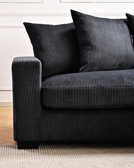Luxe Oversized Two-Piece Sectional Couches for Living Room, 102.4-Inch L Shaped Sofa with Chaise, Upholstered with Corduroy Fabric, Black - Right Facing