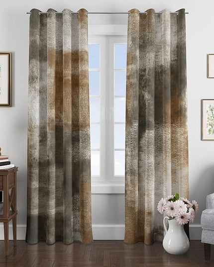 Asuexpect Abstract Curtains for Living Room 2 Panels Abstract Rust Curtain Room Darkening Grommet Window Drapes Modern Decorative Window Treatments for Bedroom, 52x63 Inches, Tan