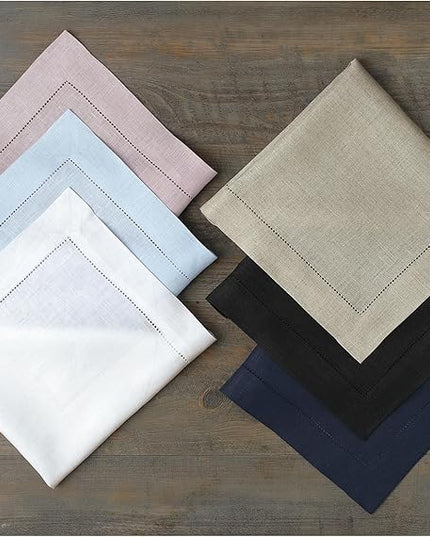 Solino Home Linen Napkins Set of 4 - Classic Hemstitch 100% Pure Linen Avocado Green Dinner Napkins Cloth 20 x 20 Inch for Winter - Handcrafted and Machine Washable