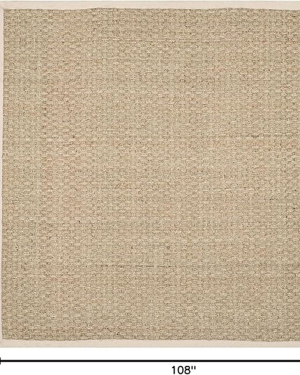 SAFAVIEH Area Rug 9' Square - Natural Fiber Collection - Natural & Ivory, Seagrass, Basketweave Pattern with Border (NF114J)