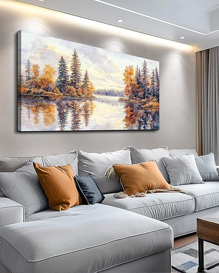 PHAOHUAXM Modern Large Canvas Print Wall Art Abstract Ink Landscape Painting Home Decoration Natural Landscape Artwork Picture Living Room Bedroom Office Wall Decoration Ready To Hang 24x48 Inches