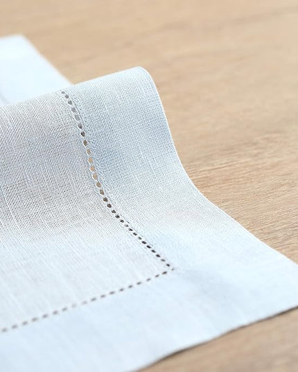 Solino Home Linen Placemats Set of 4 - Classic Hemstitch Light Blue Placemats 14 x 19 Inch - 100% Pure Linen Table Mats for Christmas, Winter, New Year