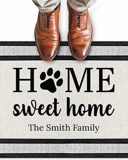 My Sign Center Personalized Doormat, Custom Welcome Home Sweet Home Dog Paw Mat Front Door, Indoor/Outdoor Anti Slip Backing, 18x30 Inches, Polyestere Top Made in USA