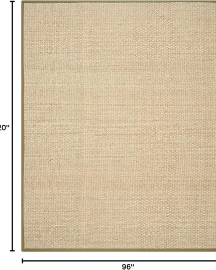 SAFAVIEH Area Rug 8x10 - Natural Fiber Collection - Large - Natural & Olive Green, Seagrass, Basketweave Pattern (NF114G)