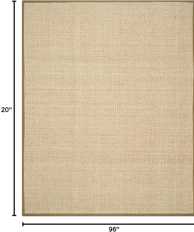 SAFAVIEH Area Rug 8x10 - Natural Fiber Collection - Large - Natural & Olive Green, Seagrass, Basketweave Pattern (NF114G)