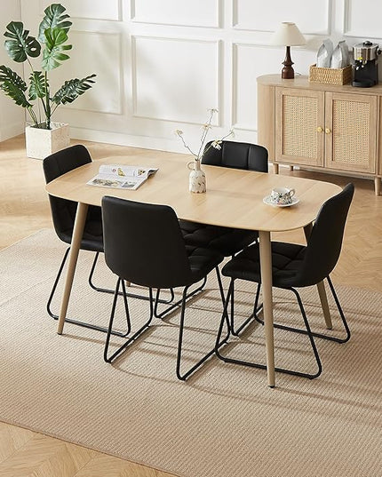 55 Inch Modern Wood Dining Table Set for 4 with Black Leather Chairs - Kitchen & Dining Room Furniture, Gray Table & 4 Seater Chairs Set (55.1")
