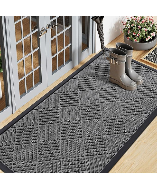 Smiry Front Door Mat Outside Entrance, Heavy Duty Outdoor Indoor Natural Rubber Doormat, Non Slip, Trap Dirt and Moisture, Easy Clean, Low Profile Patio Porch Entryway Mat, 59x23, Grey