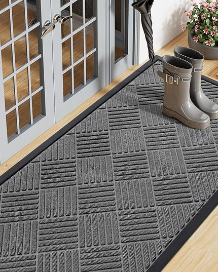 Smiry Front Door Mat Outside Entrance, Heavy Duty Outdoor Indoor Natural Rubber Doormat, Non Slip, Trap Dirt and Moisture, Easy Clean, Low Profile Patio Porch Entryway Mat, 47x23, Grey