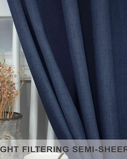 Pitalk 60 Inch Wide Curtains for Living Room 2 Panel Back Tab Pocket Drape Semi Sheer Linen Extra Large Navy Blue Curtain for Home Office Hotel Flat Family Sunroom Width 5 x 9 FT Long 60x108 Dark Blue