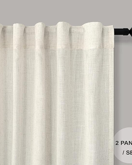 Pitalk Linen Curtains 102 Inches Long for Living Room 2 Panels Set Back Tab Pocket Large Window Drape Semi Sheer Light Filtering Neutral Ivory Cream Curtain 102 Length for Patio Sliding Door Bedroom