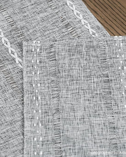 Artoid Mode Dark Grey Rustic Cotton Linen Table Runner, Seasonal Embroidered Hollow Kitchen Dining Table Decoration for Home Party Decor 13x108 Inch