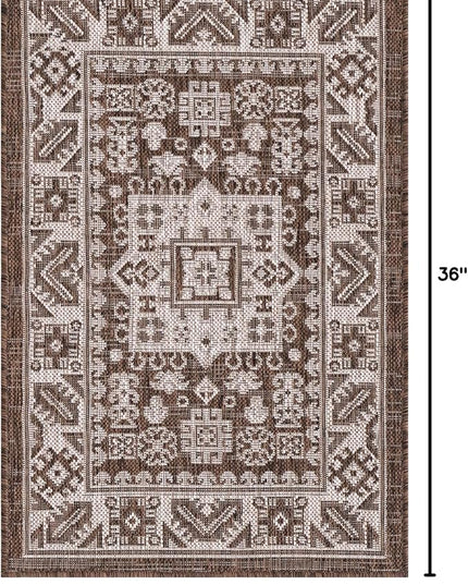 Rugs.com Outdoor Aztec Collection Rug – 2' x 3' Brown Flatweave Rug Perfect for Living Rooms, Large Dining Rooms, Open Floorplans