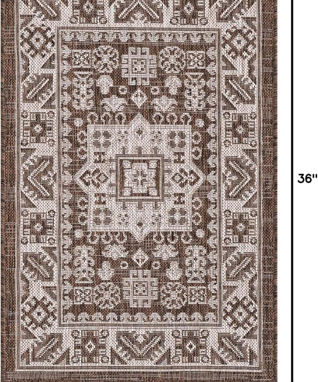 Rugs.com Outdoor Aztec Collection Rug – 2' x 3' Brown Flatweave Rug Perfect for Living Rooms, Large Dining Rooms, Open Floorplans