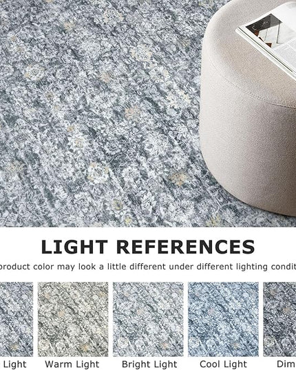 2x3 Washable Rug Soft Area Rug for Entryway, Grey Brown Non-Slip Indoor Door Mat Distressed Floral Low-Pile Kitchen Rugs, Neutral Vintage Carpet for Entrance Kitchen Bedside Farmhouse