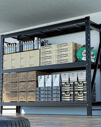 Heavy Duty Garage Shelves – Metal Shelving Unit with Adjustable 3-Tier Storage Shelves for Garage Organization, Industrial Shelving Rack for Heavy Duty Storage Needs16 D x50 W x48 H