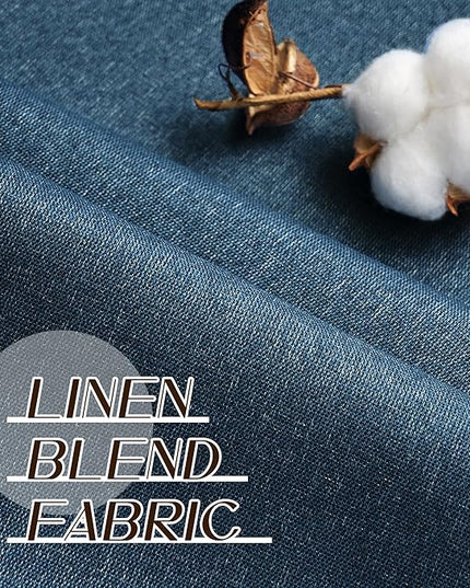 108 Inches Long 100% Blackout Blue Linen Curtains, Heat and Light Blocking Thermal Insulated 9 FT Grommet Curtain Panels for Living Room, Denim Blue, W52 x L108, 2 Panels