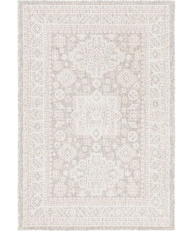 Rugs.com Outdoor Aztec Collection Rug – 4' x 6' Light Gray Flatweave Rug Perfect for Living Rooms, Large Dining Rooms, Open Floorplans