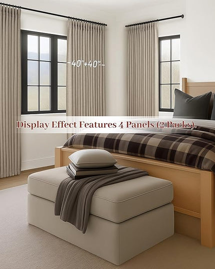 Blackout Memory Trained Pinch Pleated Curtains 84 Inch Length for Living Room, Country Taupe Natural Linen Thick Burlap Two Layer Heat Blocking Window Drapes for Bedroom 2 Panels Set 40"W x 84"L Birch