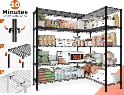 REIBII 1600LBS Storage Shelves 69.8''W Metal Shelving 5 Tier Wire Shelving Unit,Pantry Shelves Kitchen Shelves Adjustable Wire Commercial Shelf for Garage Storage Shelves, 69.8" Wx15.8 Dx72.4 H, Black