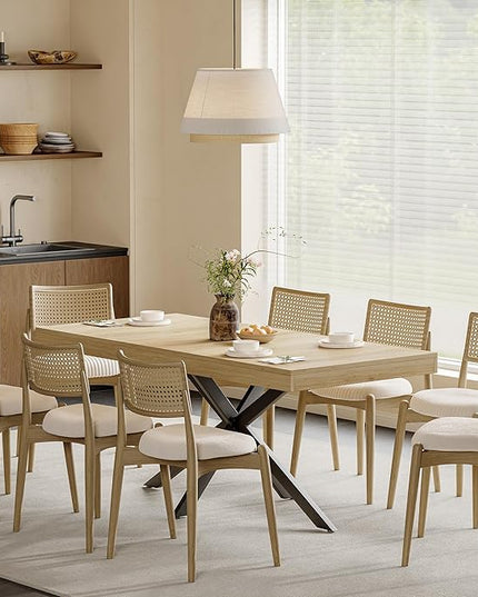 Extendable Dining Room Table for 4 6 8, 55"-70.9" Kitchen Table Rectangle Wood, Expandable Dining Table with Hidden Storage, Space Saving Farmhouse Kitchen Table for Kitchen Dining Living Room