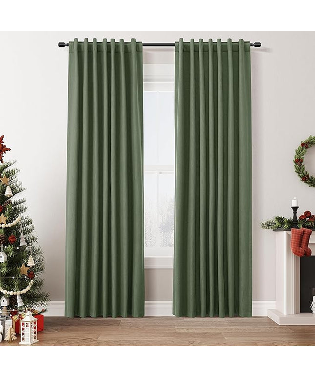 Guken Olive Green Blackout Curtains 84 Inch Length 2 Panels Set for Living Room Bedroom Back Tab Thermal Insulated 100% Black Out Linen Drapes Room Darkening Window Curtains 84 Inches Long