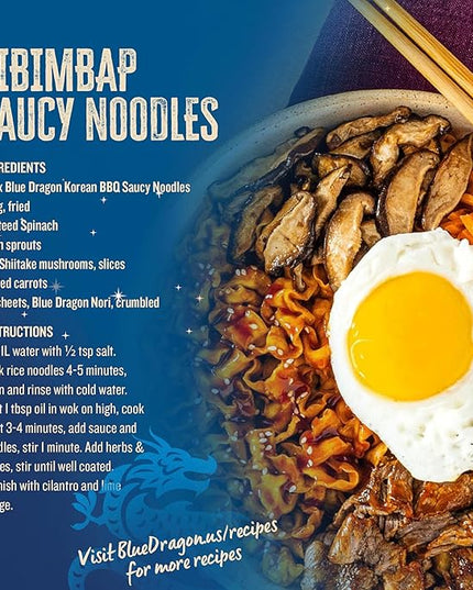 Blue Dragon Korean BBQ Saucy Noodles 4.2 oz (Pack of 3) – Knife-Cut Noodles with Korean-Style BBQ Sauce – Air-Dried, Never Fried – Vegetarian Friendly