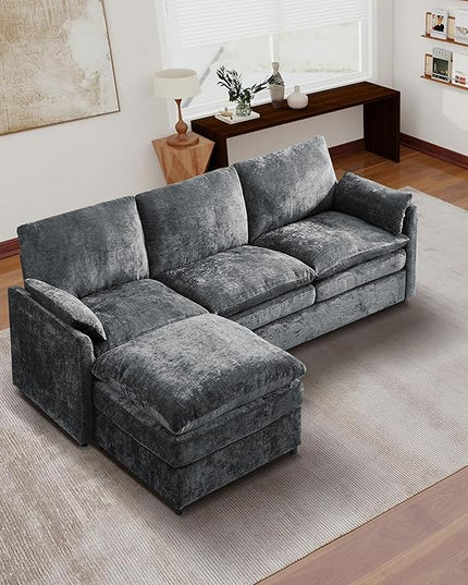 Tbfit Living Room Furniture Set, Standard Sofa & Ottoman, Modern Comfy Cloud Sofa Set, Spring Seat Cushions, Chenille, Gray