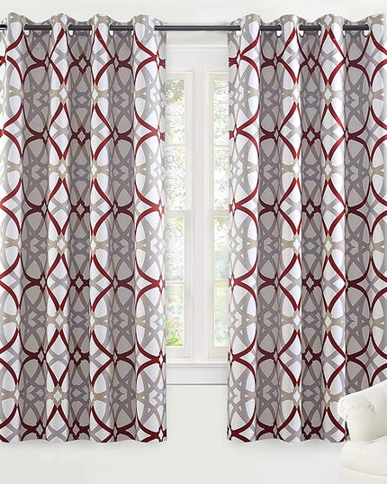 DriftAway Alexander 80% Blackout Curtains for Living Room 250GSM Pattern Match Thermal Insulated Room Darkening Geo Moroccan Mid Century Grommet Bedroom Drapes 2 Panels 52 Inch by 72 Inch Red Gray