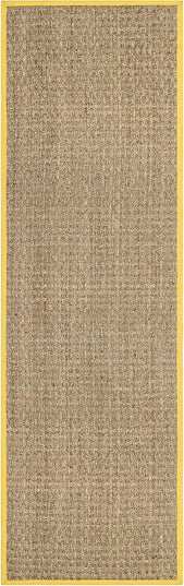 SAFAVIEH Natural Fiber Collection Runner Rug - 2'6" x 12', Natural & Gold, Seagrass, Basketweave Pattern with Border (NF114X)