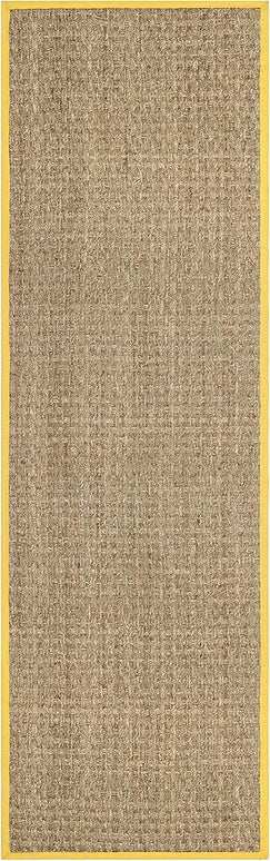 SAFAVIEH Natural Fiber Collection Runner Rug - 2'6" x 12', Natural & Gold, Seagrass, Basketweave Pattern with Border (NF114X)