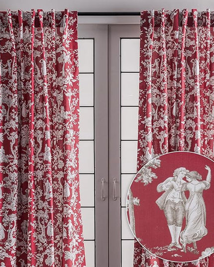 Maison d' Hermine Curtains for Living Room 100% Cotton 96 inch Length Two Panels Light Filtering Toile Curtains for Bedroom Windows with Rod and Loop Pockets Drapes (Joli Jouy Red, 50" W x 96" L)