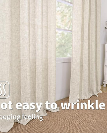 BGment Natural Faux Linen Curtains 95 Inch Long for Living Room - Burlap Textured Light Filtering Window Treatments Grommet Sheer Drapes for Farmhouse, 2 Panels, 52 X 95 Inch