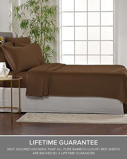 Pure Bamboo California King Sheets, Genuine 100% Organic Viscose Derived from Bamboo Bed Sheet Set, Soft & Cooling, Double Stitching, 2 Year Quality Promise (California King, Coconut Husk)