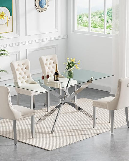HomVent 5 Piece Rectangular Glass Dining Table Set, Tempered Glass Dinner Table Set for 4 Kitchen Table Set with 4 Velvet Upholstered Chairs for Kitchen Dining Room