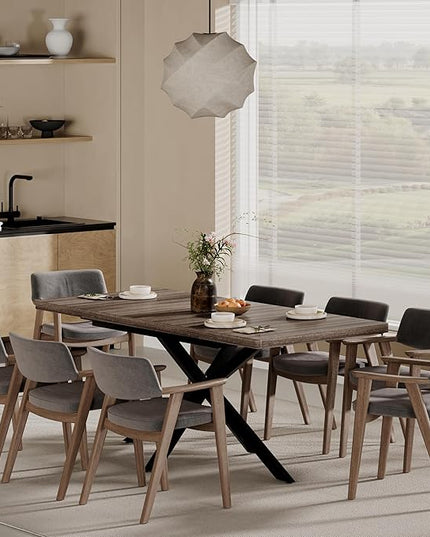 Extendable Dining Room Table for 4 6 8, 55"-70.9" Kitchen Table Rectangle Wood, Expandable Dining Table with Hidden Storage, Space Saving Farmhouse Kitchen Table for Kitchen Dining Living Room