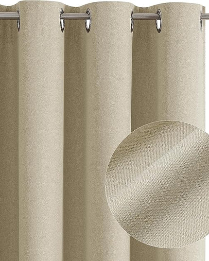 ChrisDowa 100% Blackout Tan Solid Curtains 90 Inches Long 2 Panels for Bedroom Living Room,Farmhouse Room Darkening Thermal Insulated Soundproof Grommet Top Window Treatment Drapes,52x90