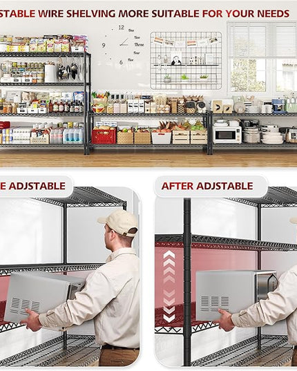 REIBII 75.6" H Storage Shelves Metal Shelving Unit with Wheels 55''W Garage Shelving Heavy Duty Wire Shelves for Storage Rack Adjustable Pantry Shelf Commercial Shelving, 75.6" H X 55.5''W X 24" D