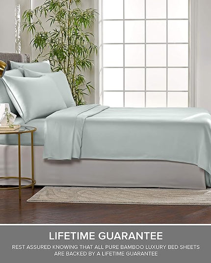 Pure Bamboo Short Queen Sheets for RV Camper (60"x75") - Genuine 100% Organic Viscose Derived from Bamboo Bed Sheet Set, Soft & Cooling, 2 Year Quality Promise (Short Queen, Sea Glass)