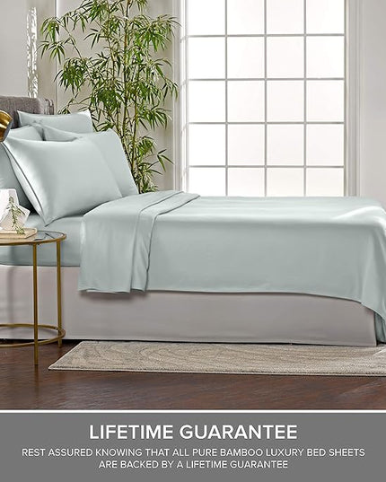 Pure Bamboo Split King Sheets, Genuine 100% Organic Viscose Derived from Bamboo Bed Sheet Set, Soft & Cooling, Double Stitching, 2 Fitted Sheets (Split King, Sea Glass)