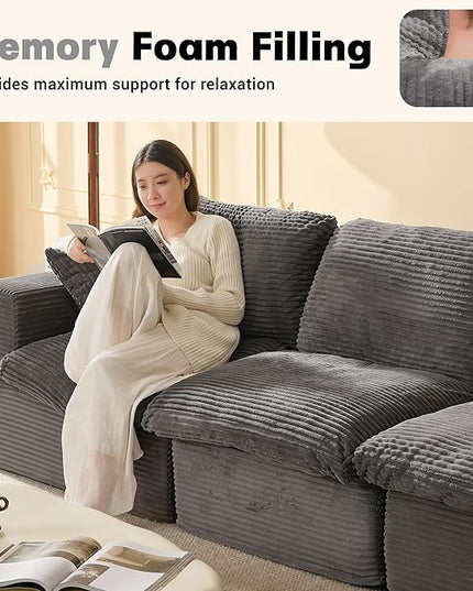 106.3” Sectional Couches for Living Room, Cloud Couch, Modular Sectional Sofa, Convertible Sofas Bed, Deep Seat Sofa, Corduroy, Gray