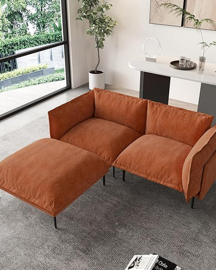 WJShome Modular Velvet Sectional Sofa with Chaise, 74" Modern L-Shaped Couch for Living Room, 3-Seater Sofa with Removable Cushions and 8" High Metal Legs, Easy to Clean, Terracotta