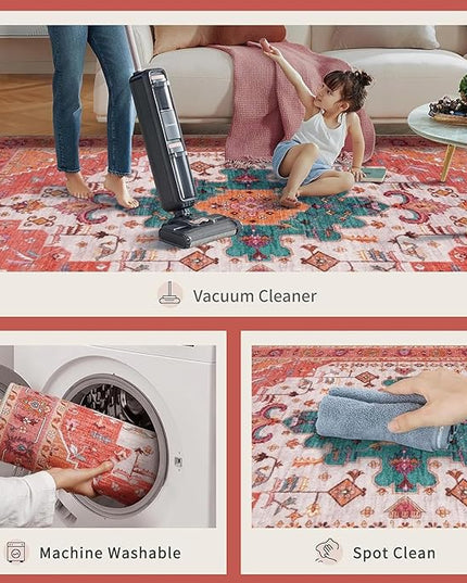 Ciicool Washable Vintage Area Rug, 2x3ft Small Boho Rug, Ultra Soft Rugs for Entryway, Non-Slip Entry Rugs Oriental Low-Pile Indoor Mat Floor Carpet for Entrance Bedroom Kitchen Bathroom Foyer Decor